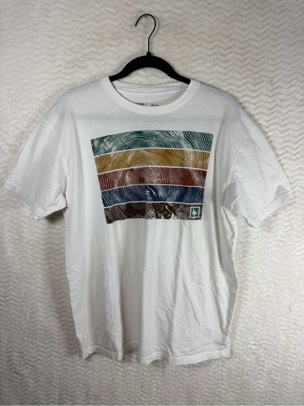 Hippy Tree Men's White Short-Sleeve Graphic Tee with Multicolor Stripes